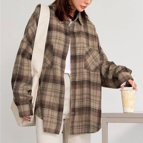 SHEIN Tops - SHEIN Dazy Brown Plaid Flannel Shirt - Size M